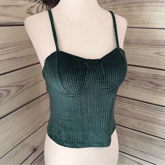 Shein Green Textured Velvet Bustier Crop Top - Picture 1 of 5